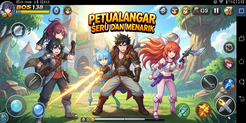 Screenshot gameplay BOS138 menampilkan pertarungan epik karakter Anime.