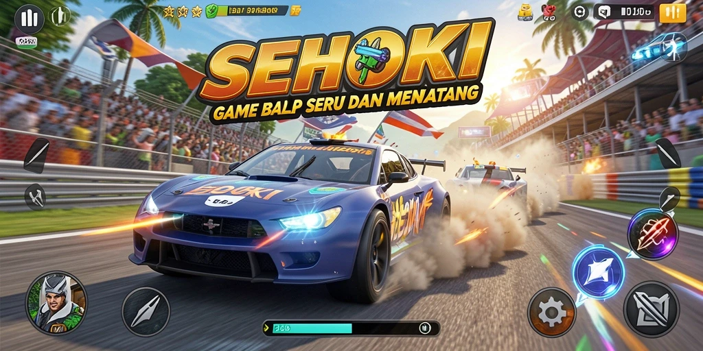 Tampilan menarik dari gameplay balap SEHOKI dengan mobil yang cepat.