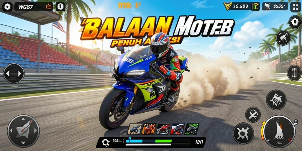 Tampilan menarik dari gameplay WG87 dengan balapan motor yang mendebarkan.