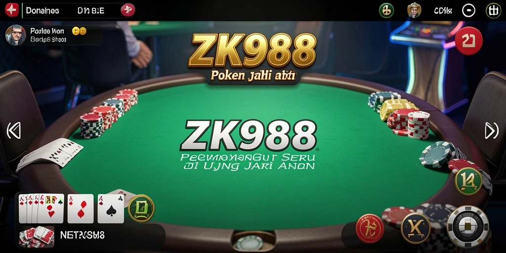 Screenshot utama ZK988 menampilkan aksi permainan Poker yang mendebarkan.